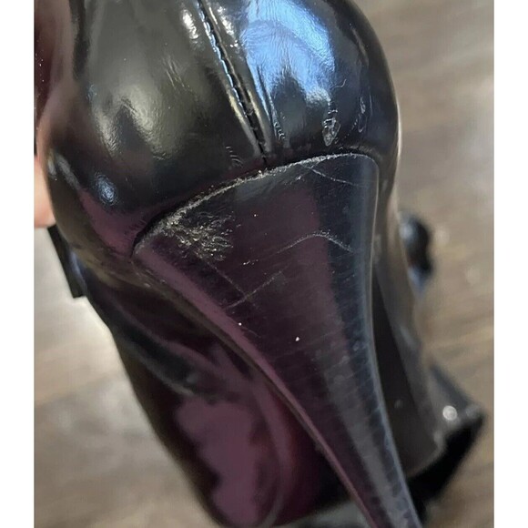 Fendi Black Patent Leather Heels EU 38.5 US 8 Peep Toe Mesh Booties Goth Rave - Picture 11 of 12